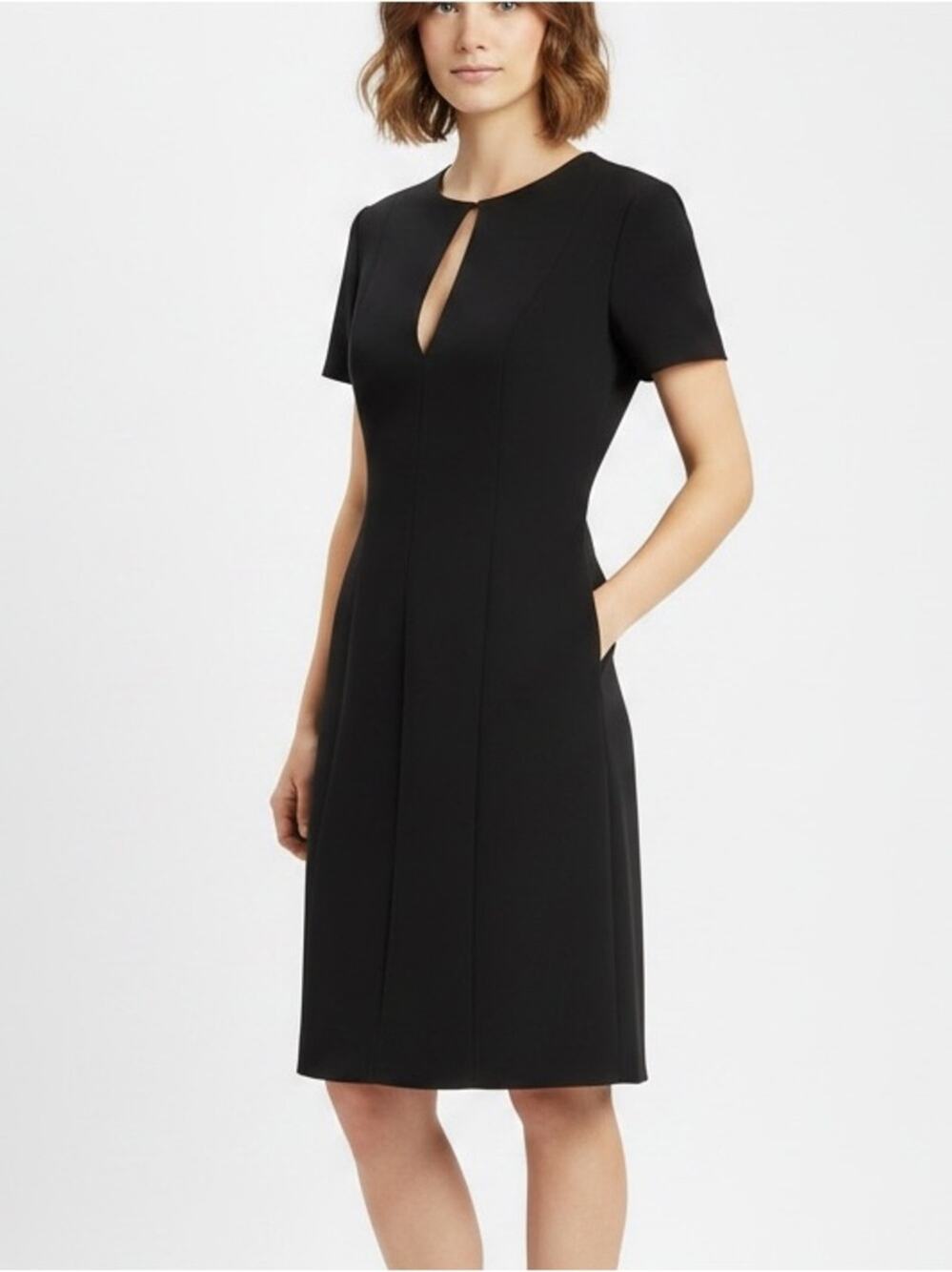 Theory Admiral Crepe Front Zip Black Shift Dress Front Pockets Sz 8 | NWT